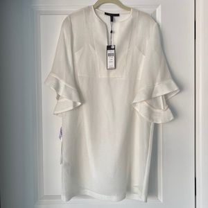 BCBGMaxAzria White Tati Ruffle Sleeve Dress, XXS